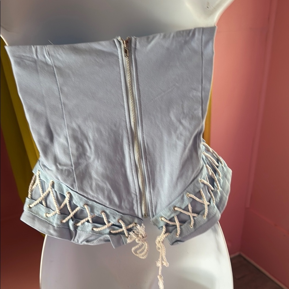 Light Blue Lace-Up Corset Top - Picture 7 of 9
